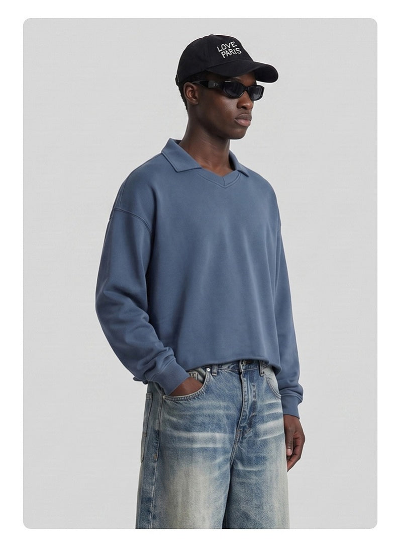 Washed Boxy V-Neck Terry Sweatshirt