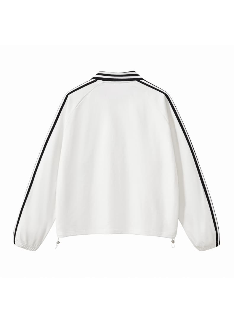 Striped Cotton Collared Pullover Sweatshirt