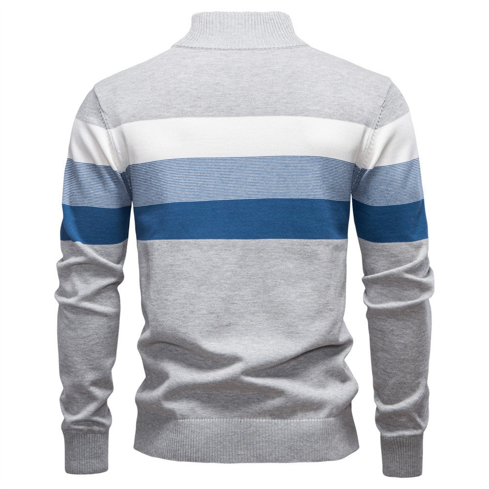 Men’s Striped Mock Neck Pullover Sweater