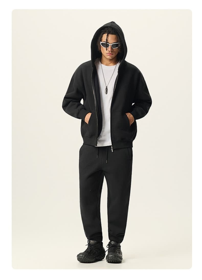 Washed Boxy Double Zip Hoodie Jacket