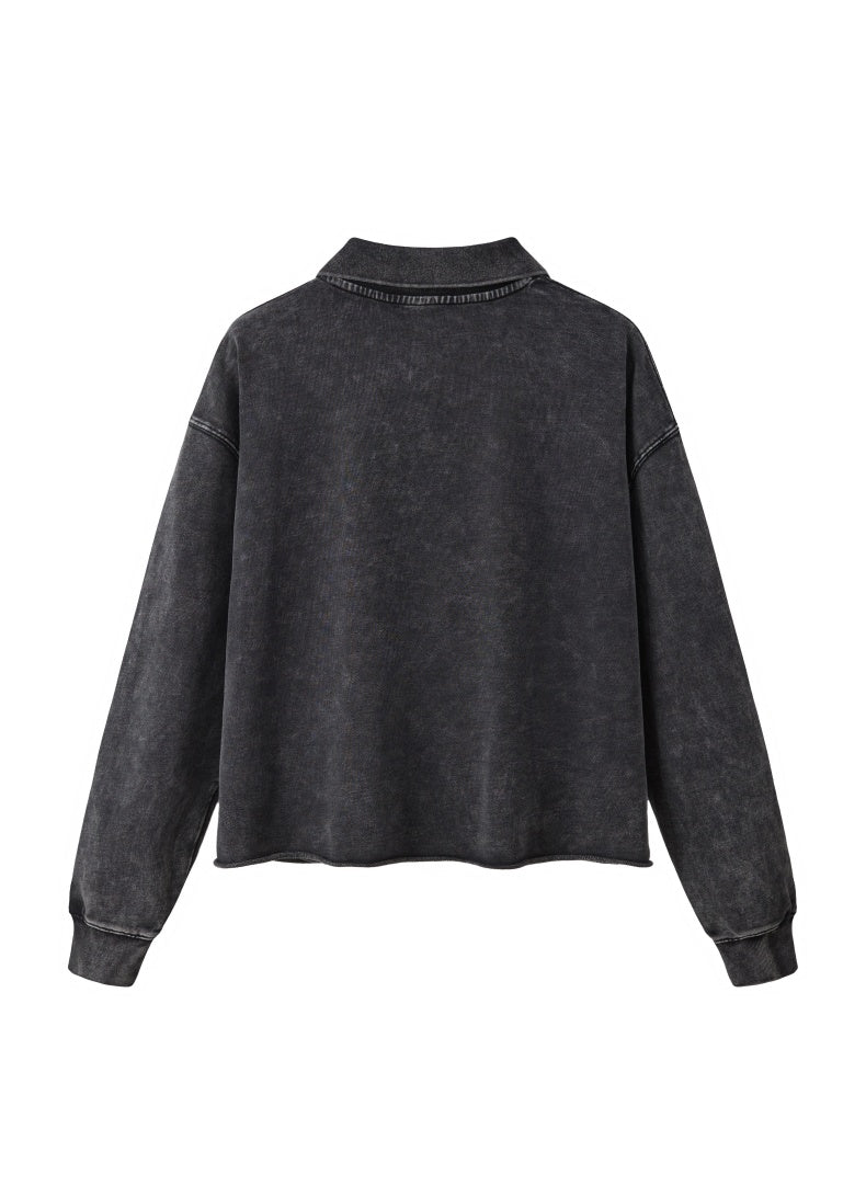 Washed Boxy V-Neck Terry Sweatshirt