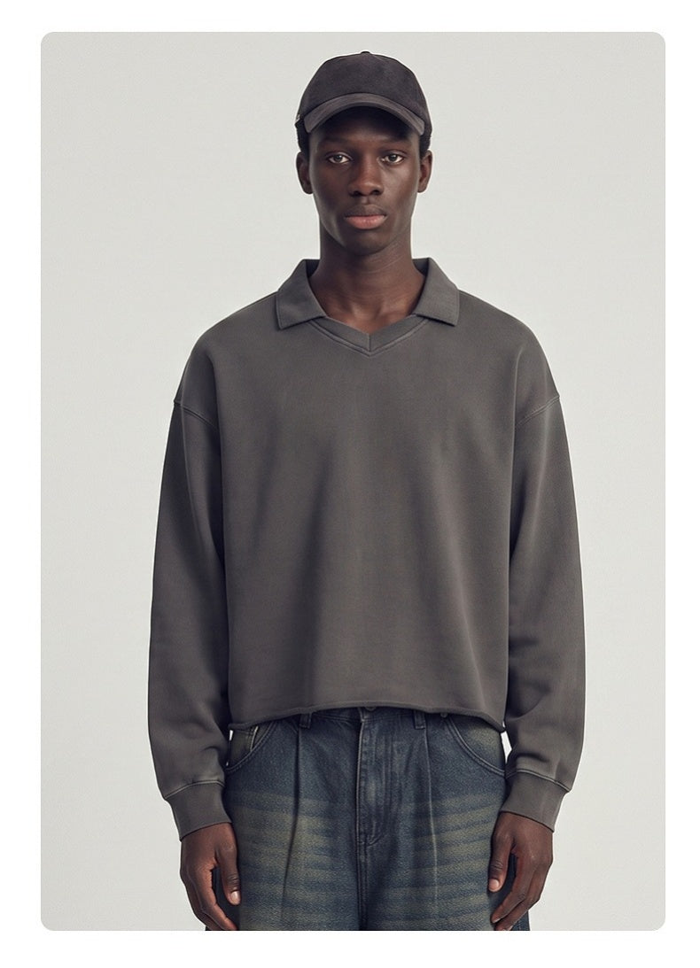 Washed Boxy V-Neck Terry Sweatshirt