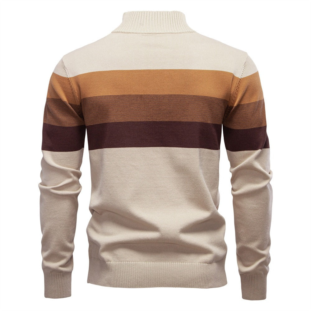 Men’s Striped Mock Neck Pullover Sweater