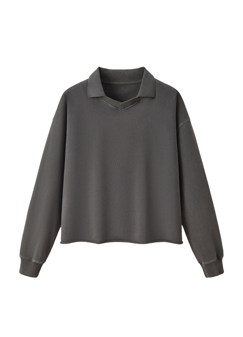 Washed Boxy V-Neck Terry Sweatshirt