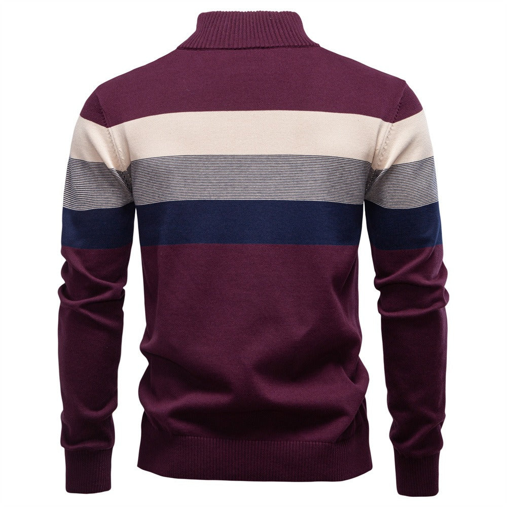 Men’s Striped Mock Neck Pullover Sweater