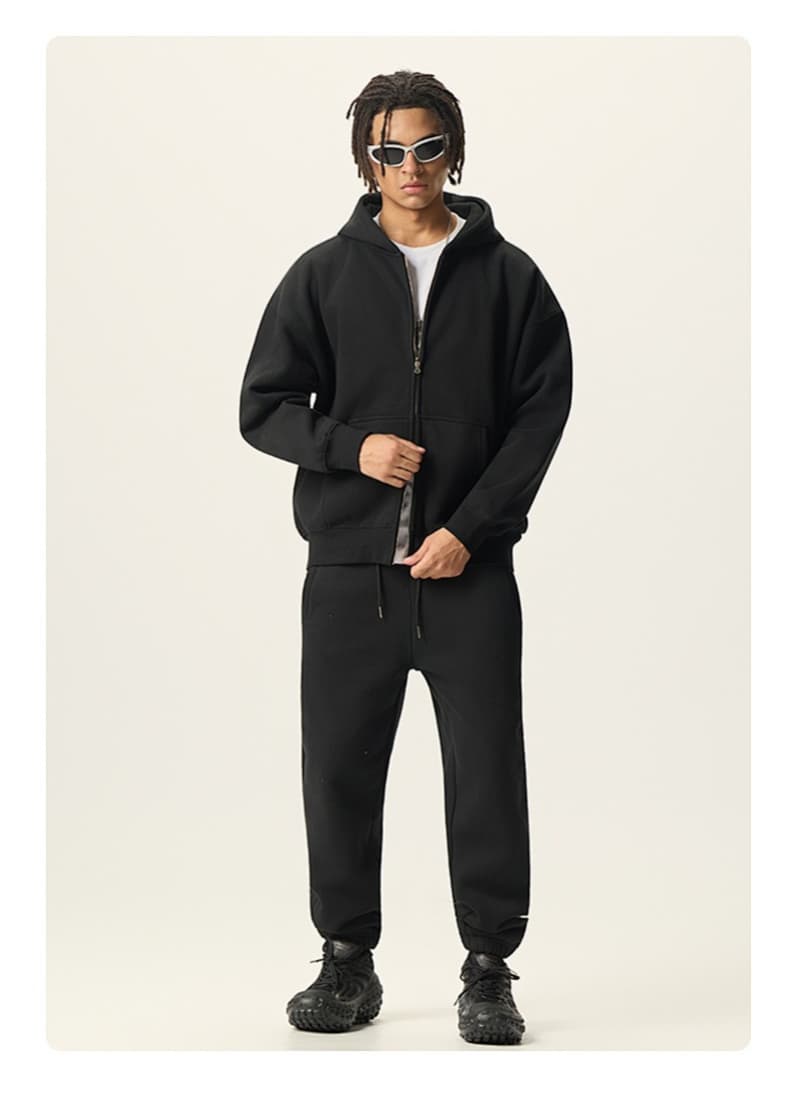 Washed Boxy Double Zip Hoodie Jacket
