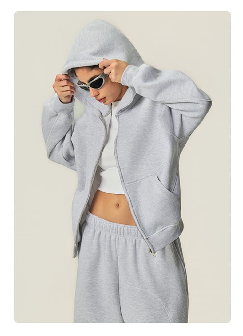 Boxy Fleece Zip Up Hoodie