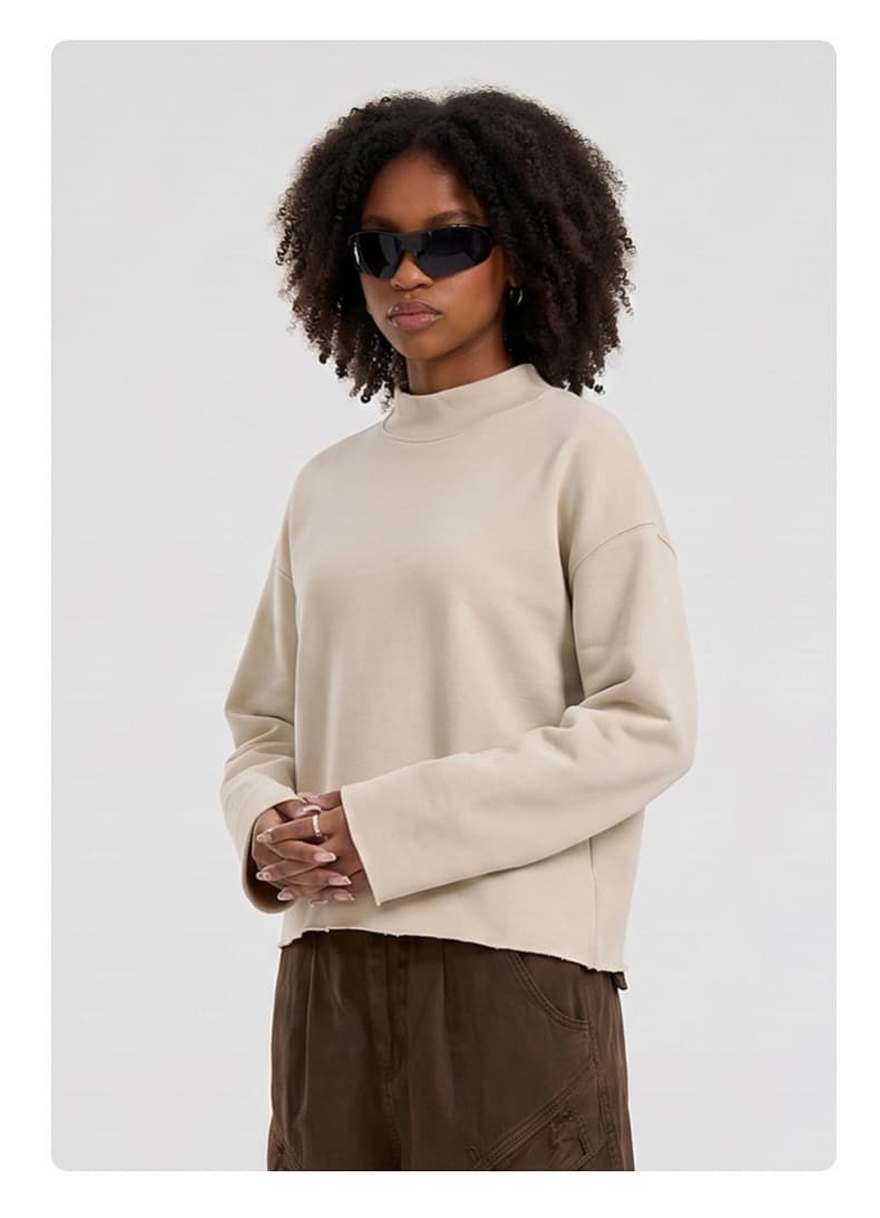 Distressed Boxy Mock Neck Streetwear Sweatshirt