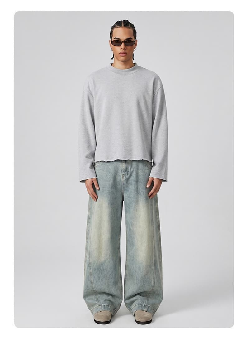 Distressed Boxy Mock Neck Streetwear Sweatshirt