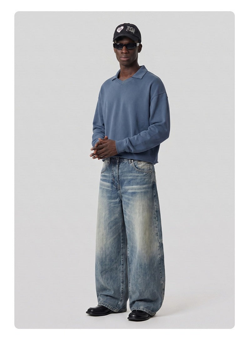 Washed Boxy V-Neck Terry Sweatshirt