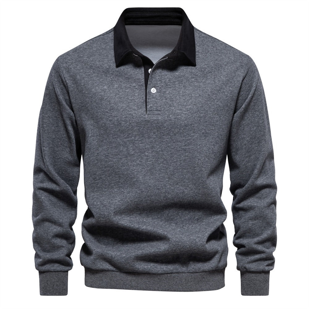 Men’s Long Sleeve Solid Color Polo Sweatshirt