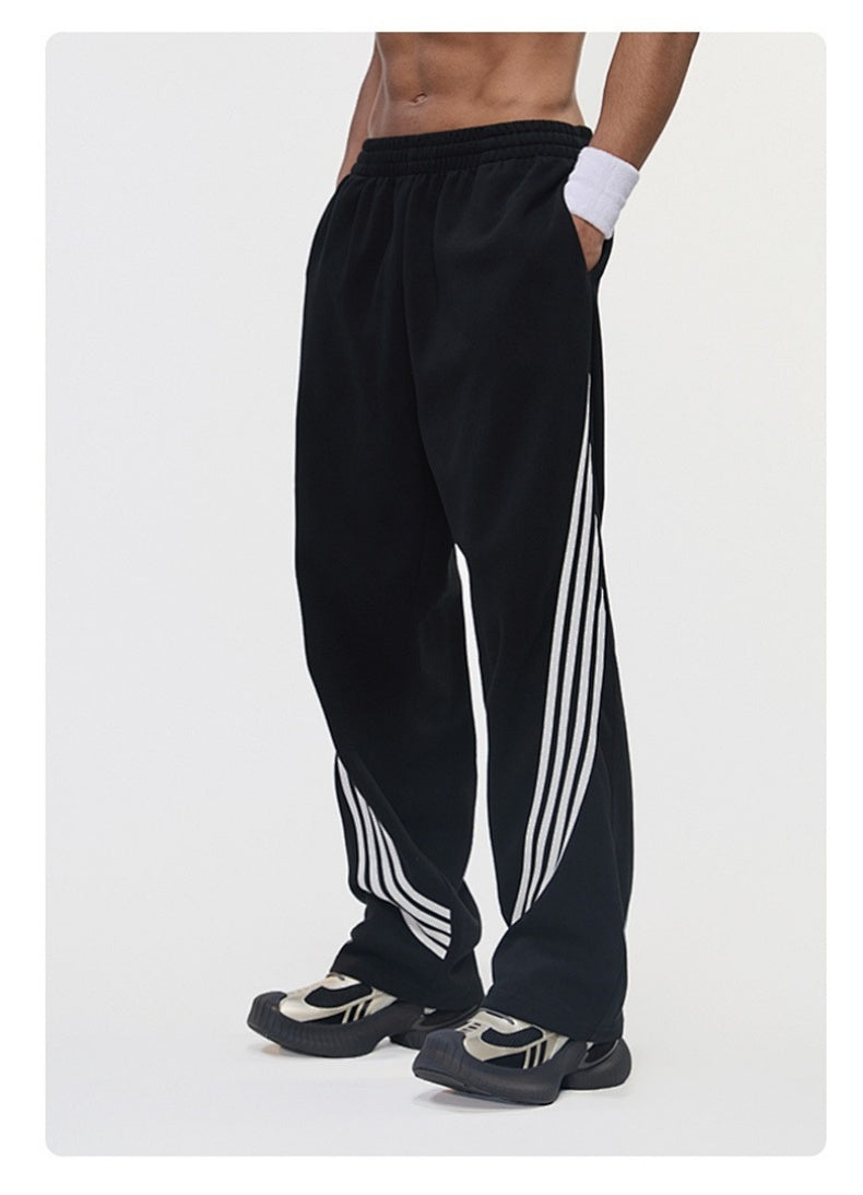 Color-Block Striped Wide-Leg Drawstring Pants