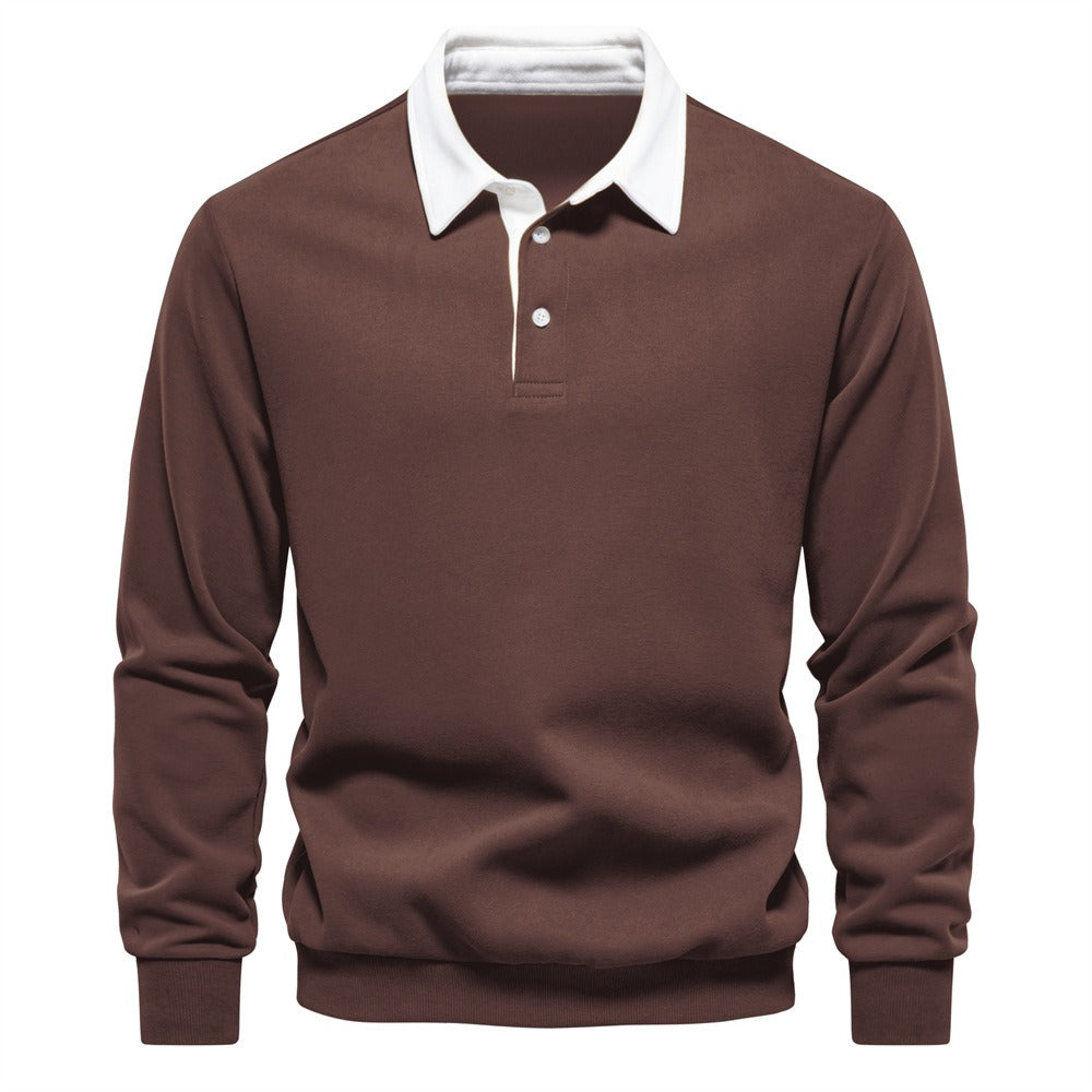 Men’s Long Sleeve Solid Color Polo Sweatshirt