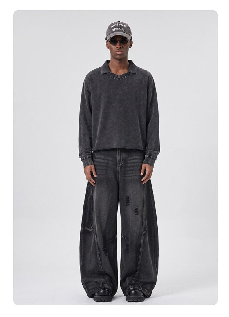 Washed Boxy V-Neck Terry Sweatshirt