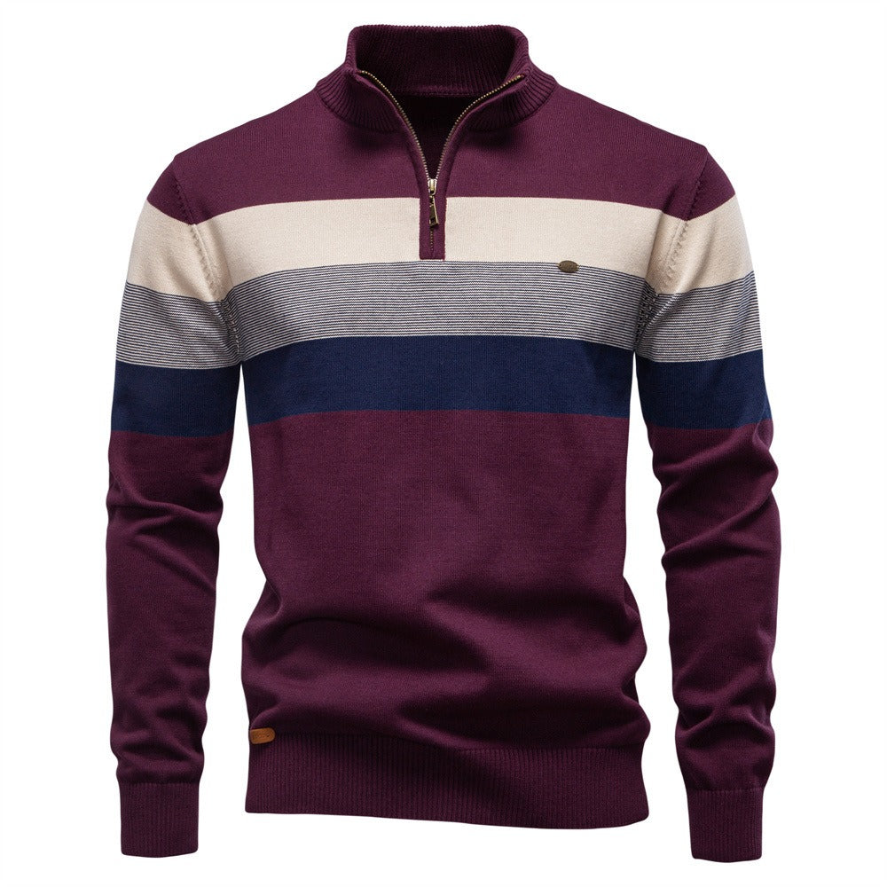 Men’s Striped Mock Neck Pullover Sweater