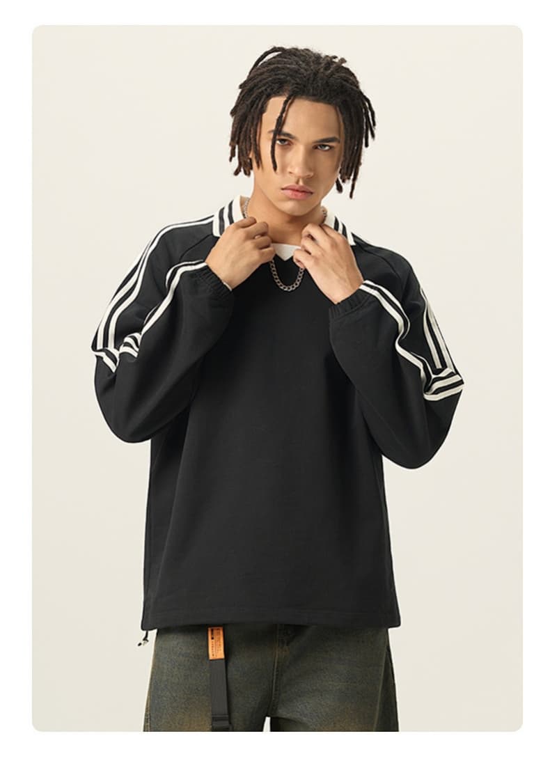 Striped Cotton Collared Pullover Sweatshirt