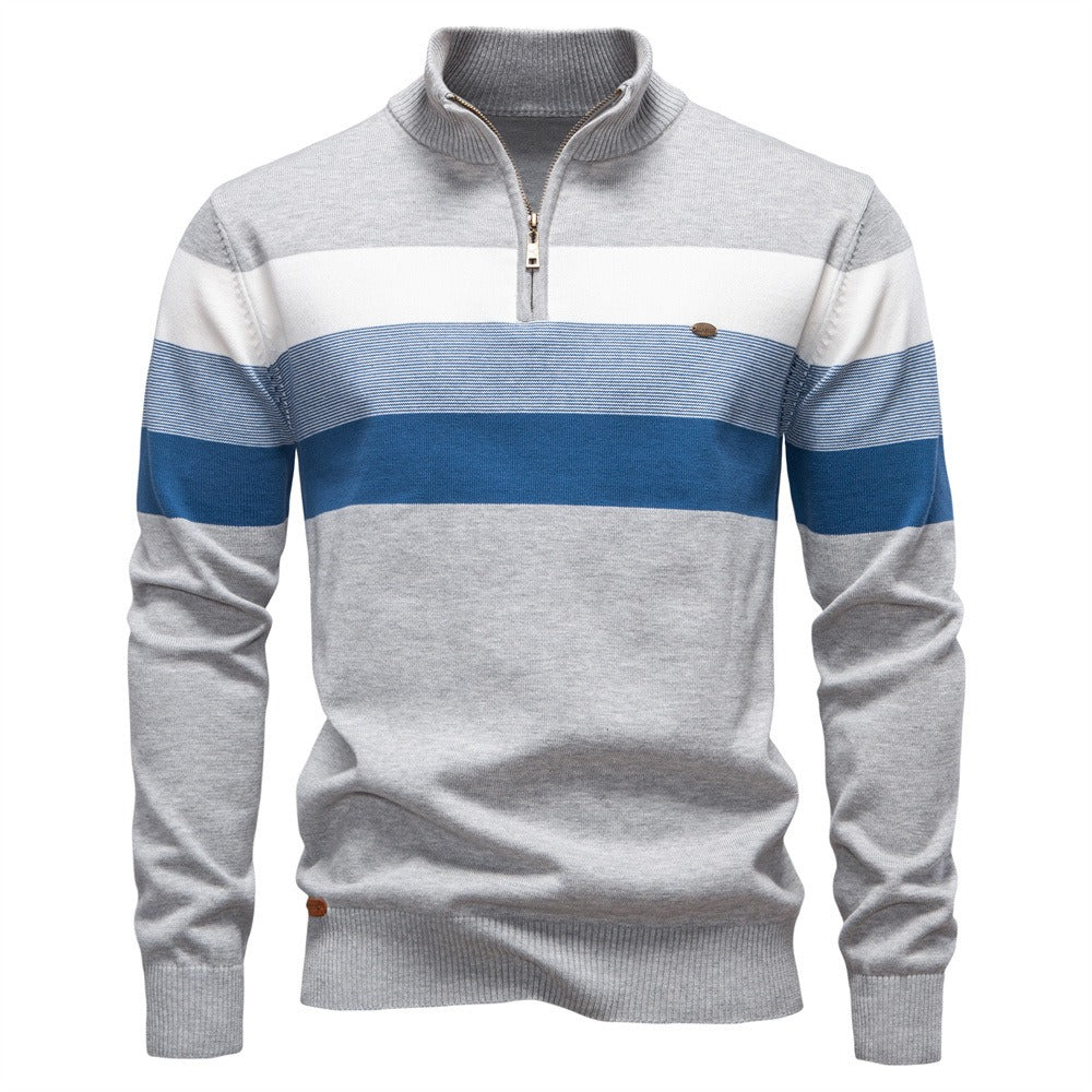 Men’s Striped Mock Neck Pullover Sweater
