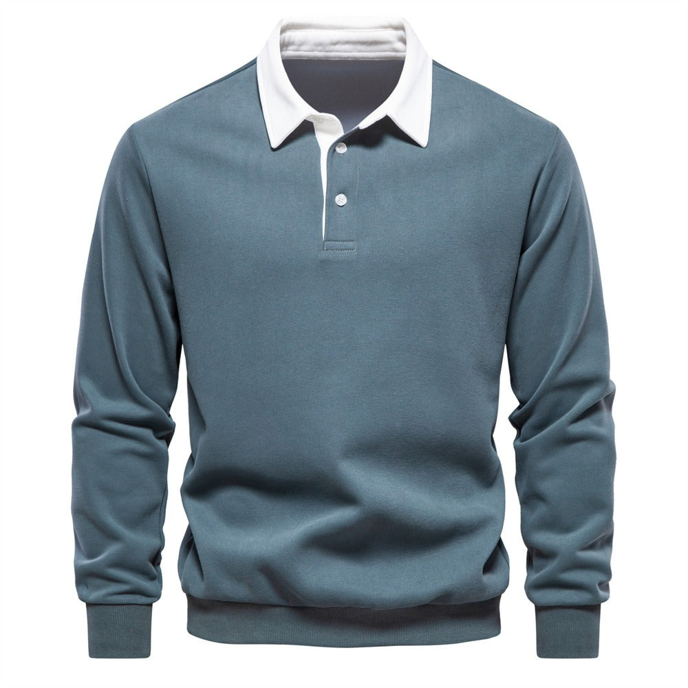 Men’s Long Sleeve Solid Color Polo Sweatshirt