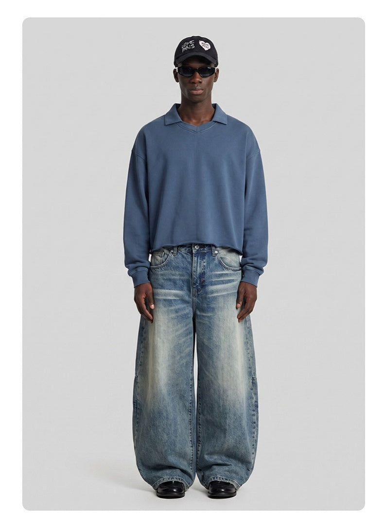Washed Boxy V-Neck Terry Sweatshirt