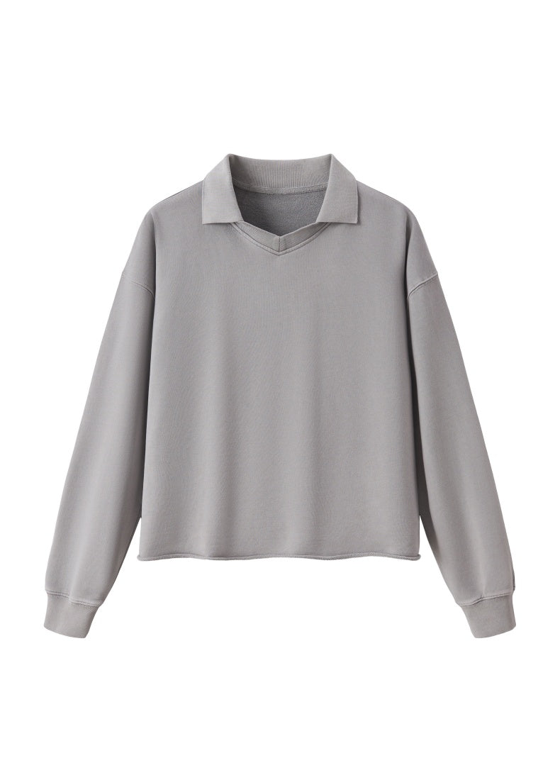 Washed Boxy V-Neck Terry Sweatshirt