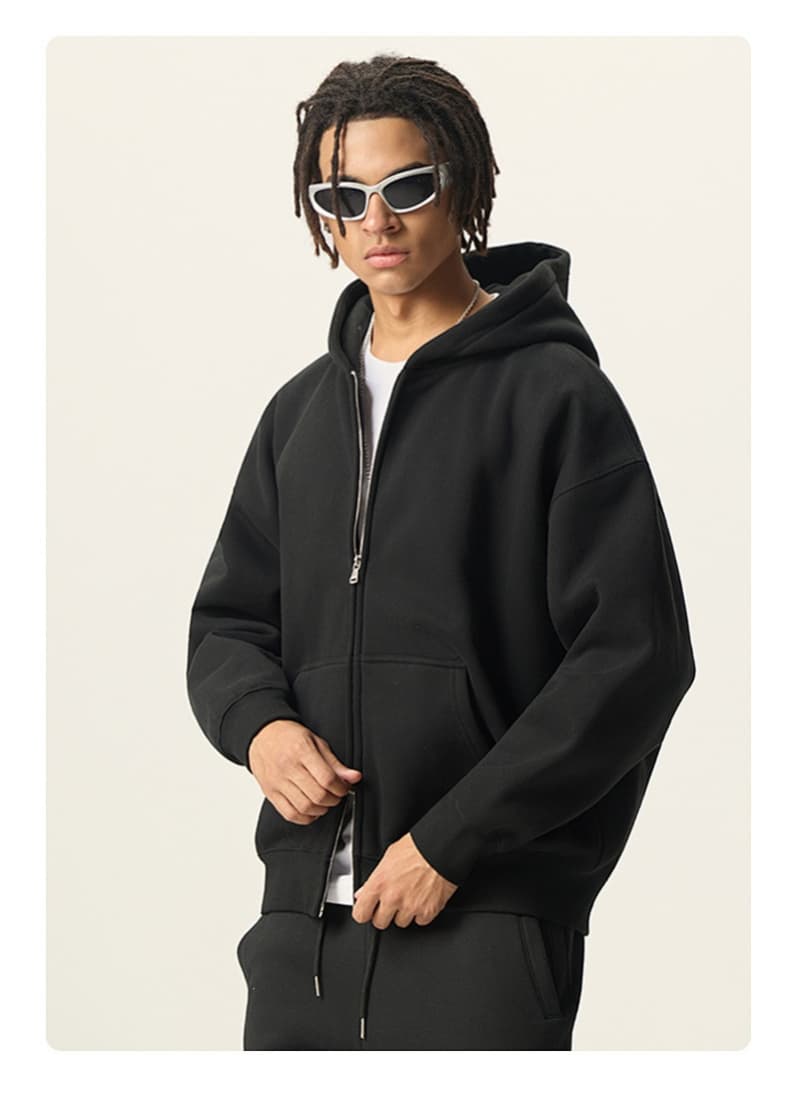 Washed Boxy Double Zip Hoodie Jacket