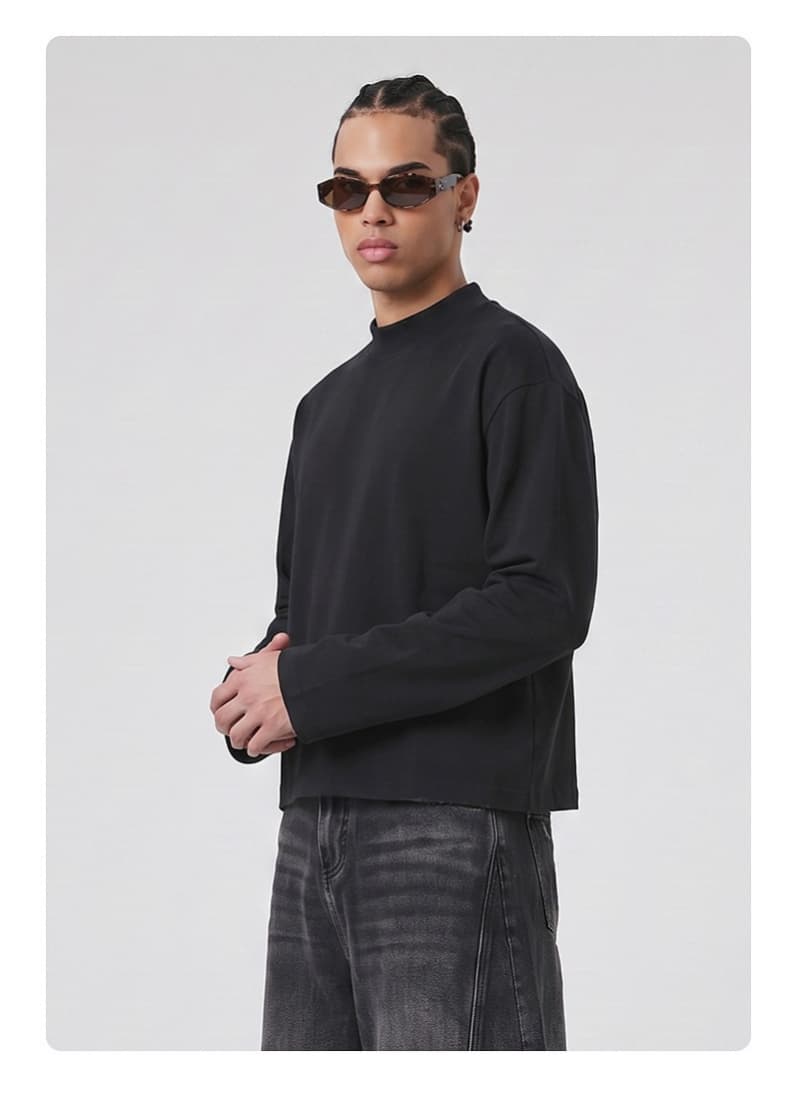Distressed Boxy Mock Neck Streetwear Sweatshirt