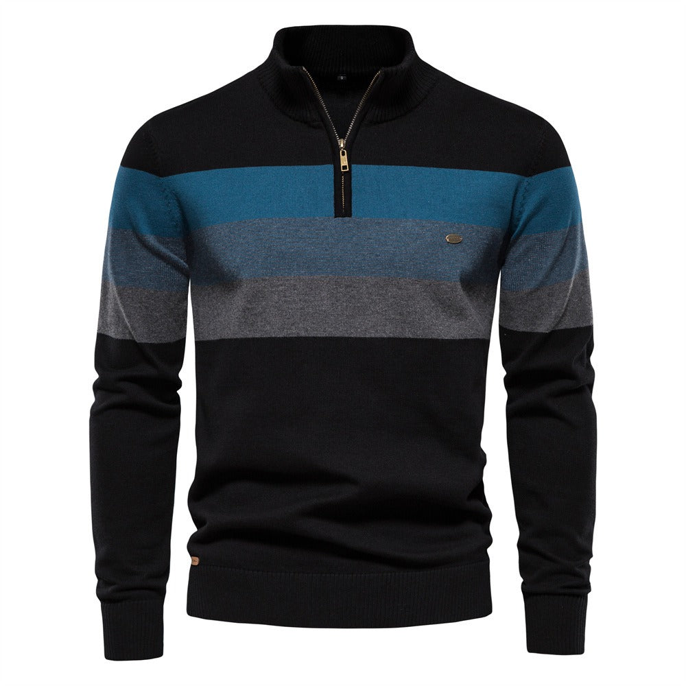Men’s Striped Mock Neck Pullover Sweater
