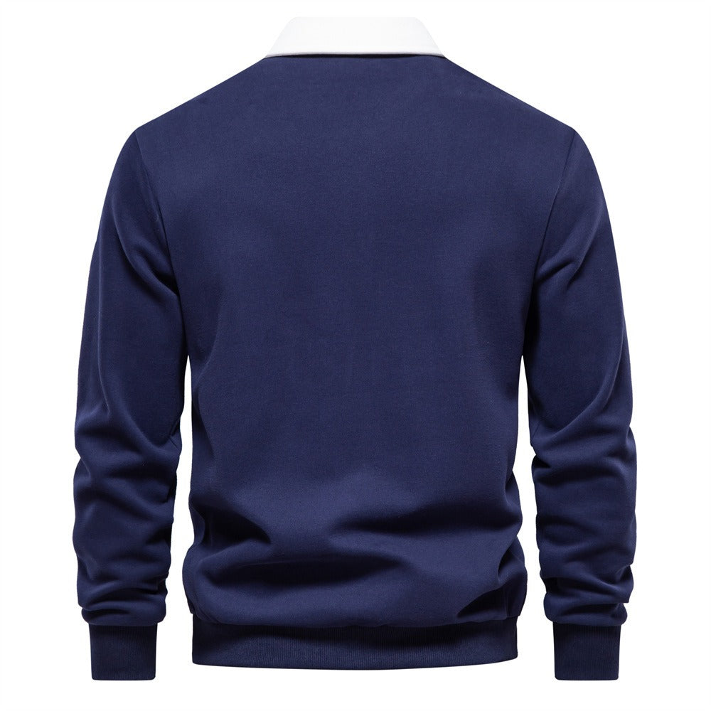 Men’s Long Sleeve Solid Color Polo Sweatshirt