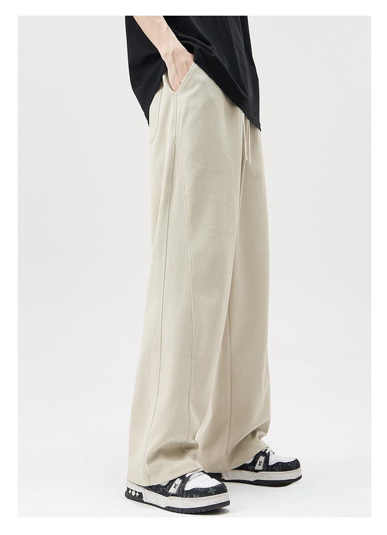 Panelled Twill Relaxed Straight-Leg Pants