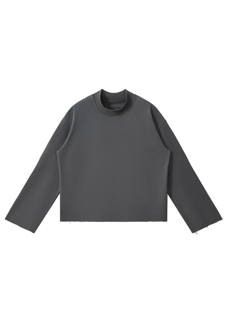 Distressed Boxy Mock Neck Streetwear Sweatshirt