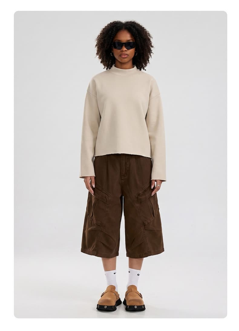 Distressed Boxy Mock Neck Streetwear Sweatshirt