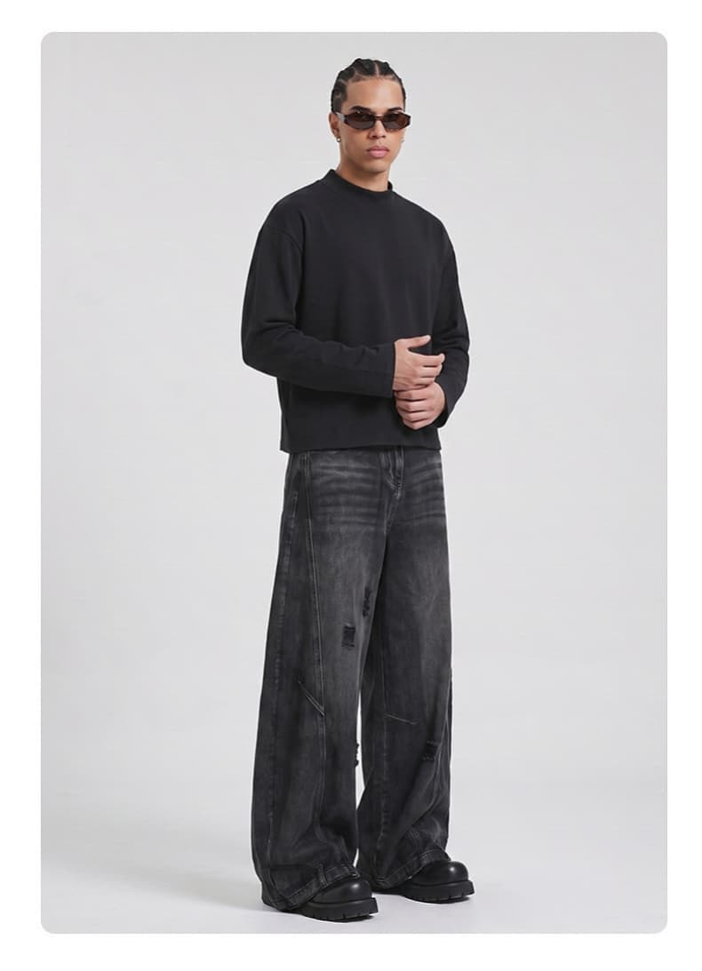 Distressed Boxy Mock Neck Streetwear Sweatshirt