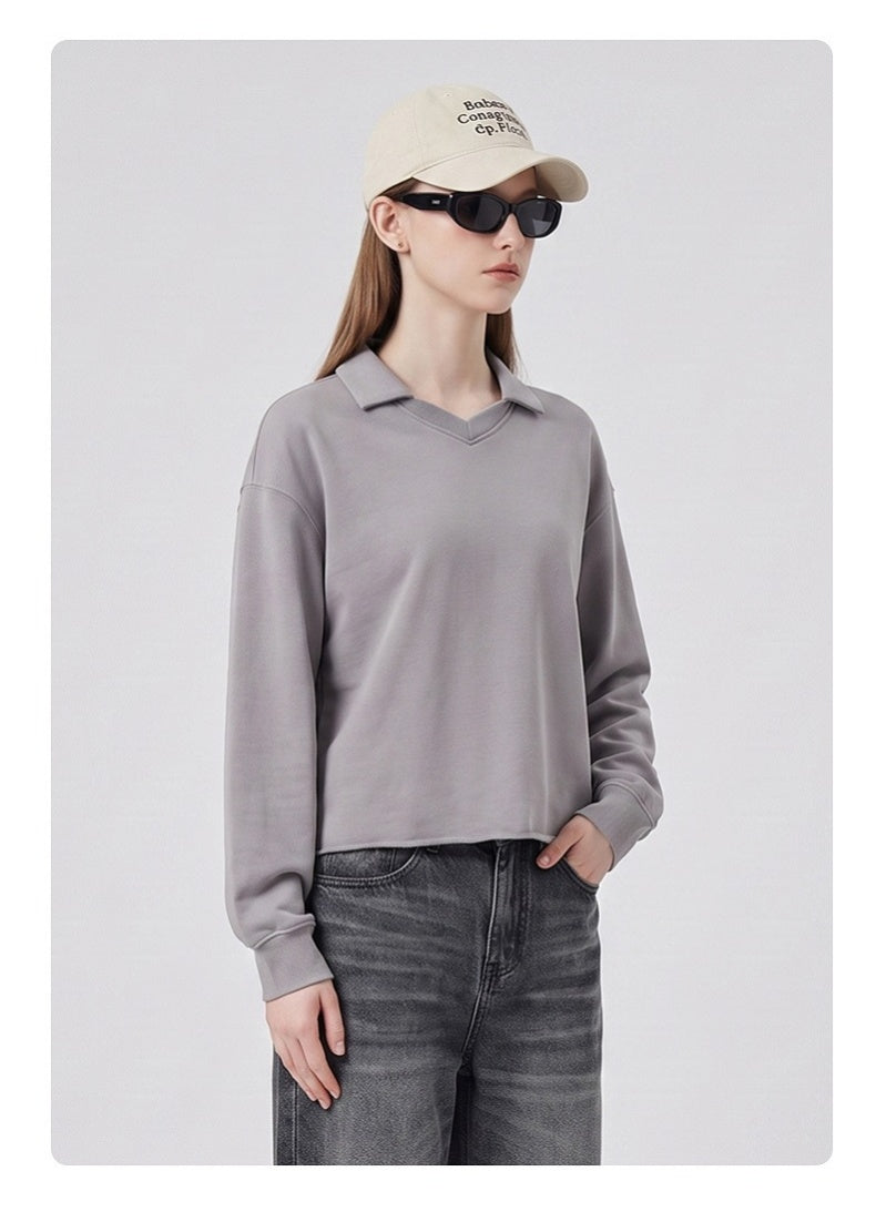 Washed Boxy V-Neck Terry Sweatshirt