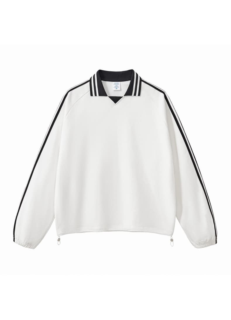 Striped Cotton Collared Pullover Sweatshirt