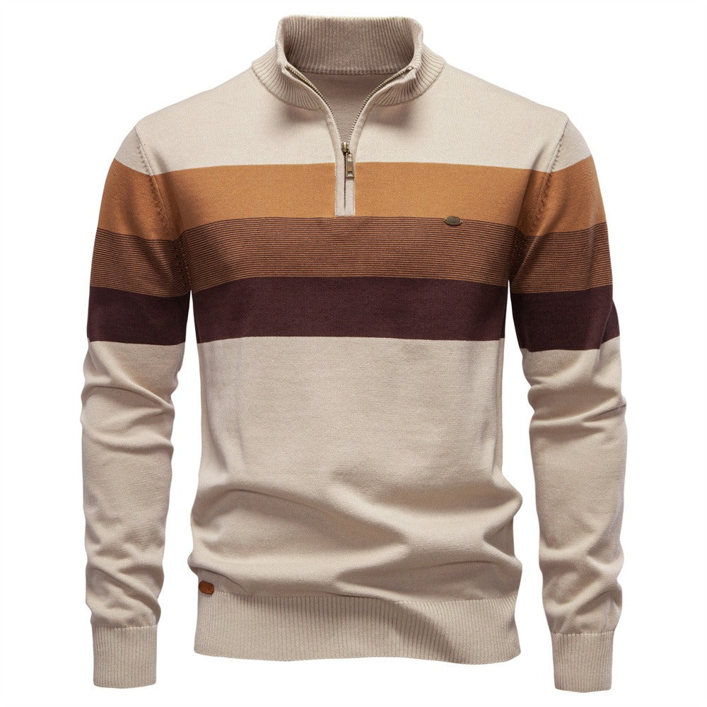 Men’s Striped Mock Neck Pullover Sweater