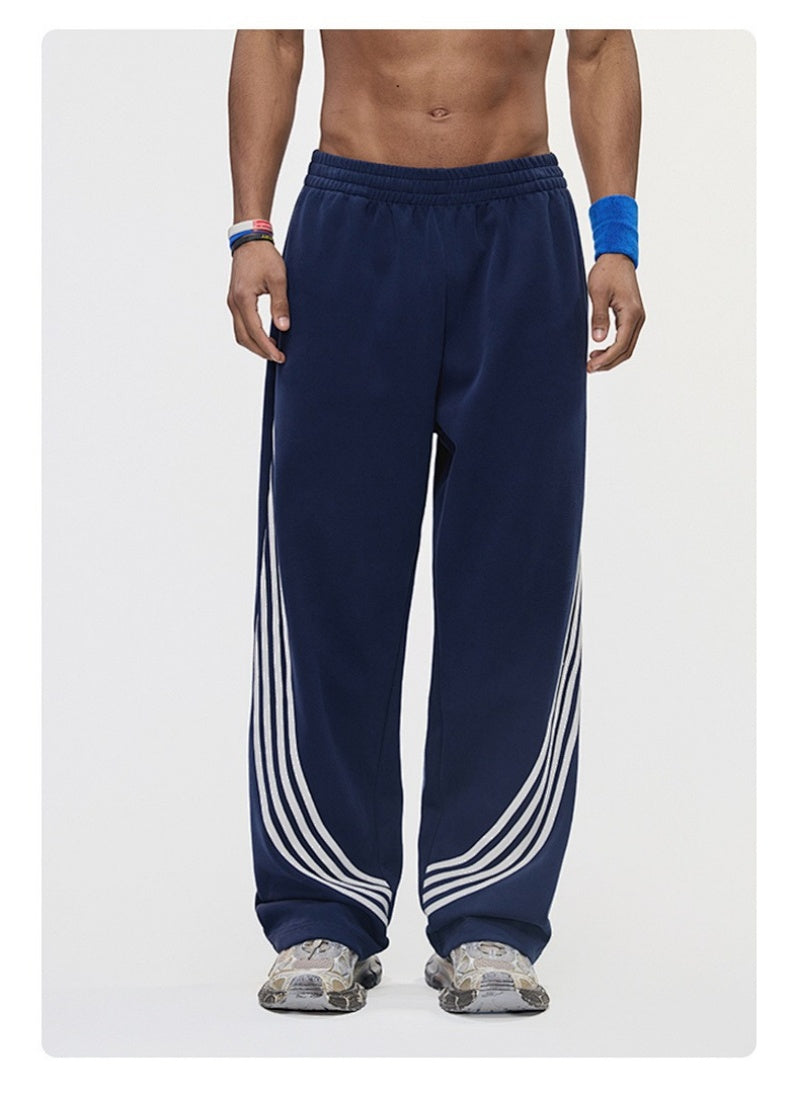 Color-Block Striped Wide-Leg Drawstring Pants