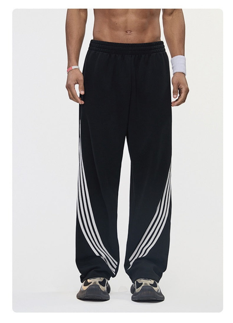 Color-Block Striped Wide-Leg Drawstring Pants