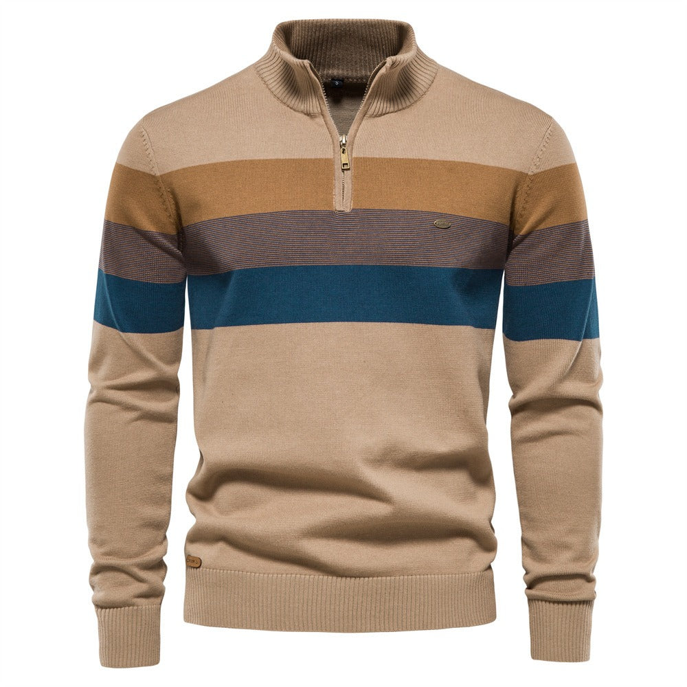 Men’s Striped Mock Neck Pullover Sweater