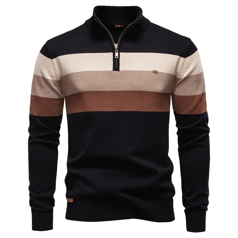Men’s Striped Mock Neck Pullover Sweater