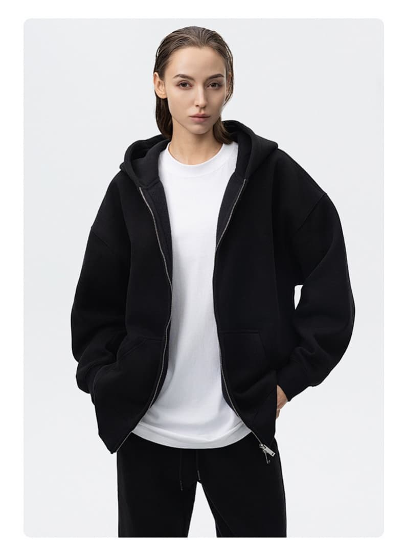 Washed Boxy Double Zip Hoodie Jacket