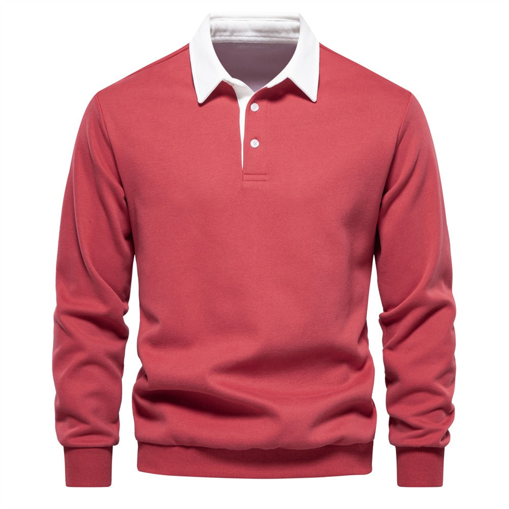 Men’s Long Sleeve Solid Color Polo Sweatshirt