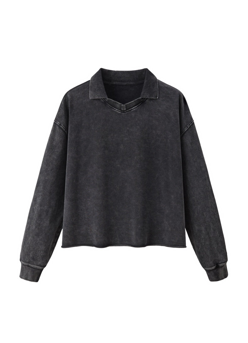 Washed Boxy V-Neck Terry Sweatshirt