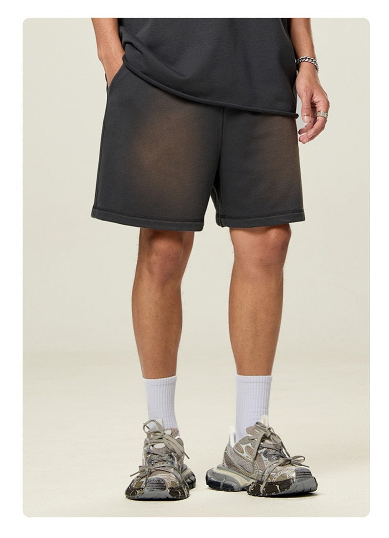 Washed Heavyweight Casual Drawstring Shorts
