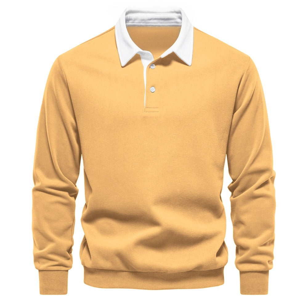 Men’s Long Sleeve Solid Color Polo Sweatshirt