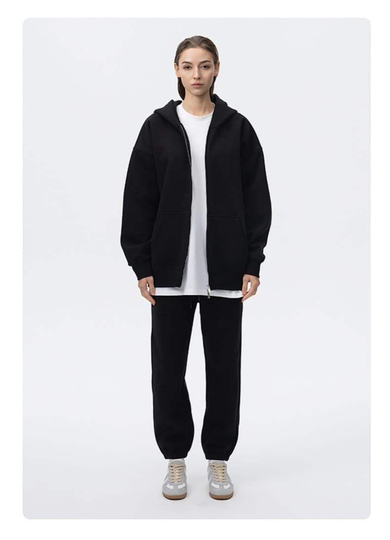 Washed Boxy Double Zip Hoodie Jacket
