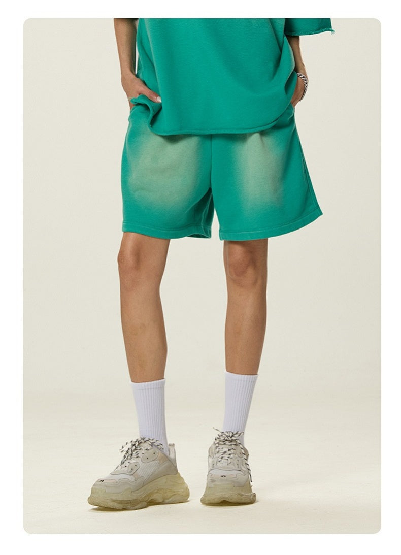 Washed Heavyweight Casual Drawstring Shorts