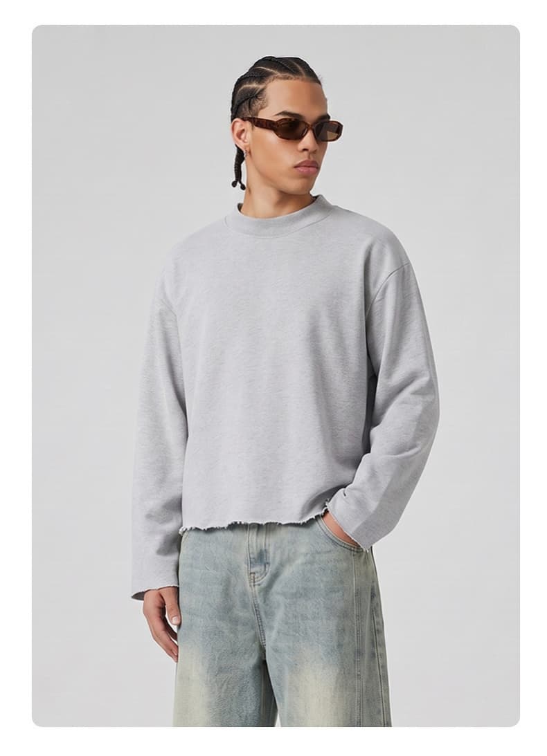 Distressed Boxy Mock Neck Streetwear Sweatshirt