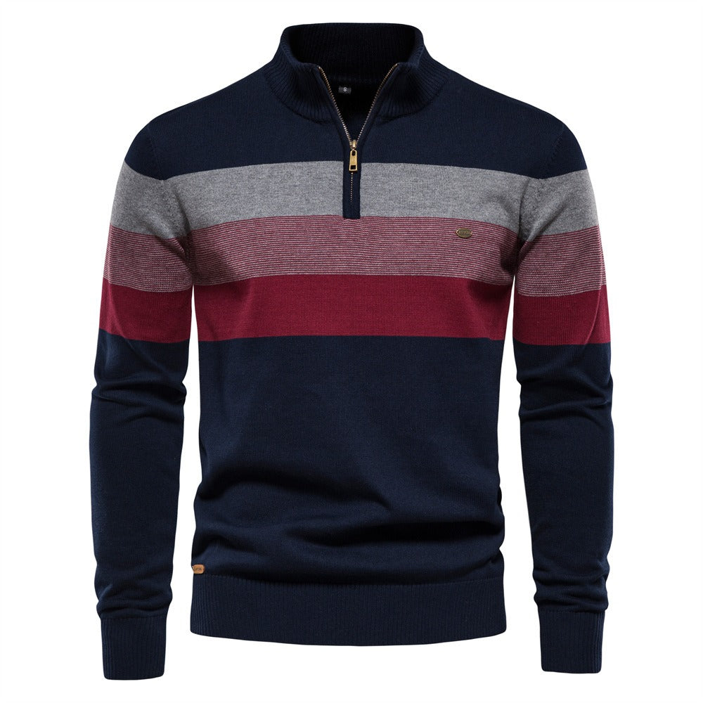 Men’s Striped Mock Neck Pullover Sweater