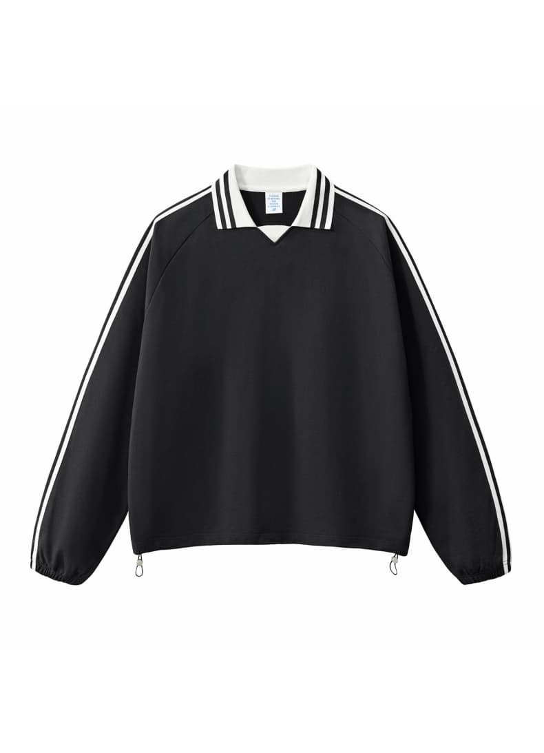 Striped Cotton Collared Pullover Sweatshirt