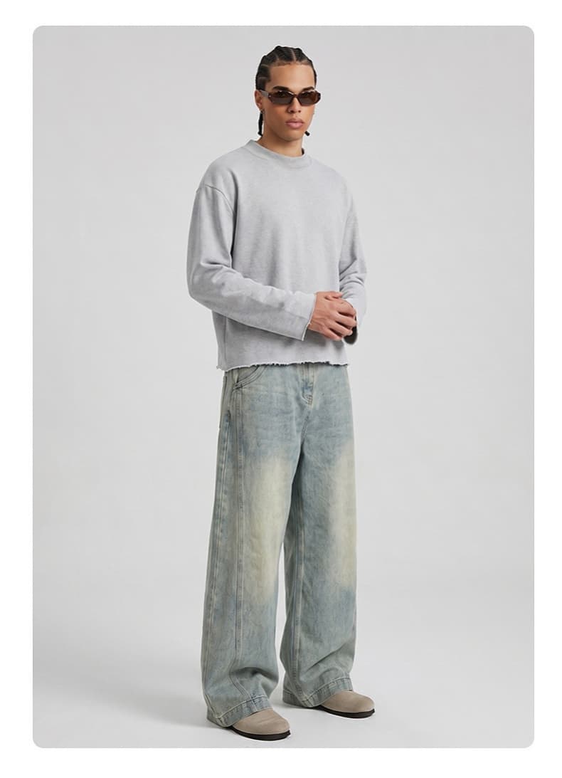 Distressed Boxy Mock Neck Streetwear Sweatshirt
